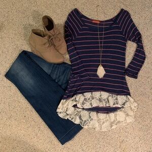Gaudy Me striped navy and pink‎ top